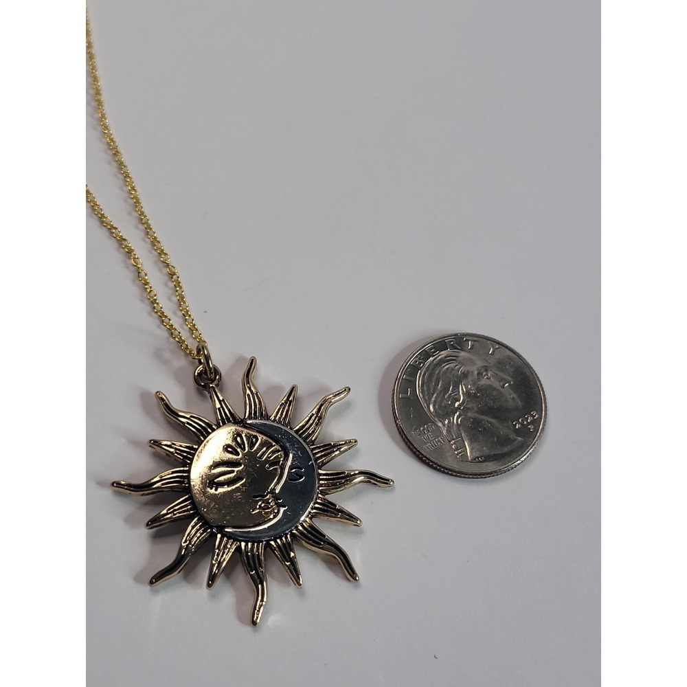 Gold Silver Tone Sun Moon Pendant Necklace Celestial Two Tone Boho Jewelry - Picture 9 of 10